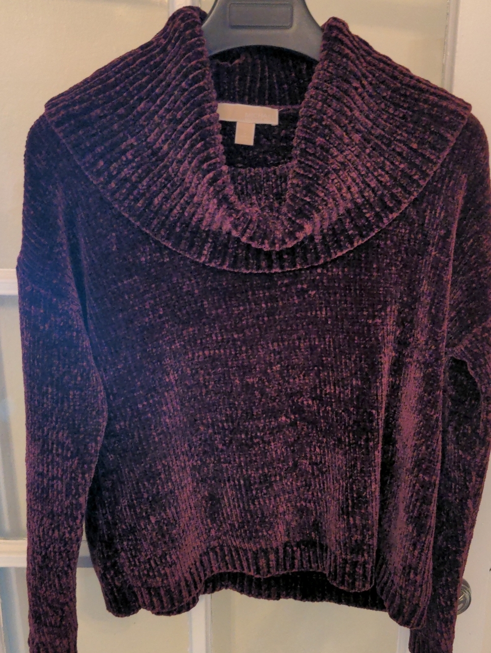 New Michael Kors Plum Purple Chenille Cowl Neck Sweater, Sz L, Cozy